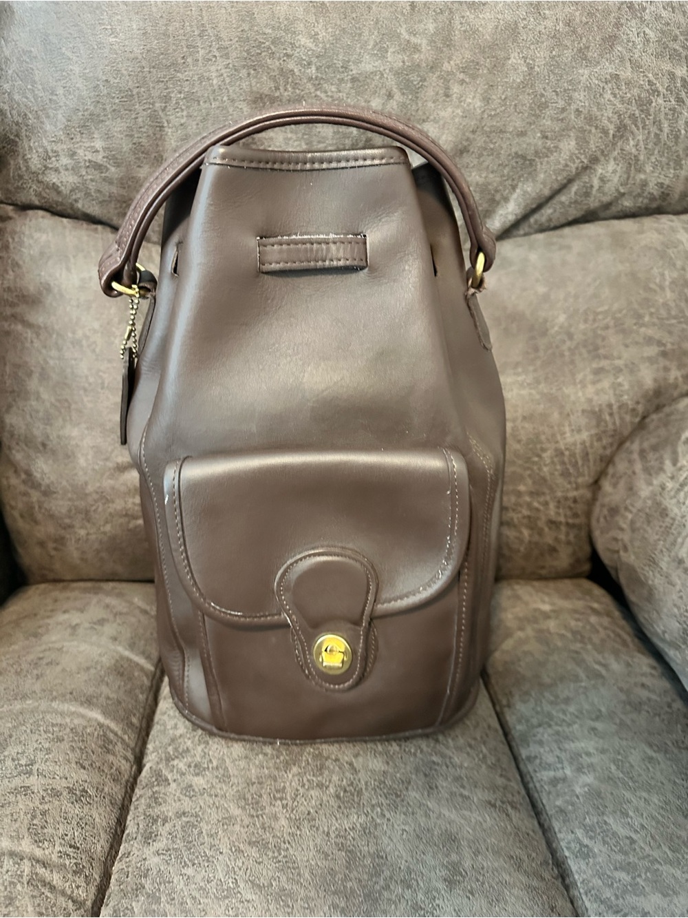 Vintage Coach Brown Leather Backpack-Style Shoulder Bag